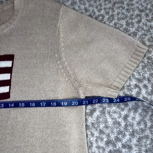 Americana American Flag Short Sleeve Knit Sweater Beige Crew Neck Grandmacore - Picture 5 of 12